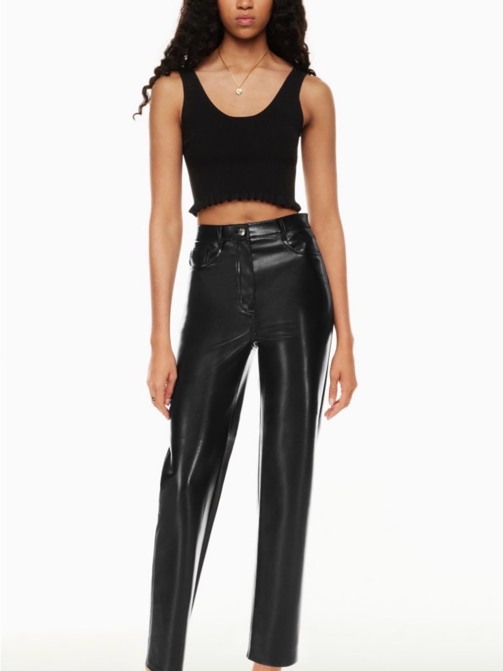 Aritzia Wilfred Black Straight-Leg Faux Leather Pants